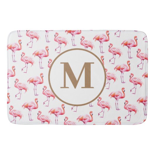 Tropische Waterverf Roze Flamingo | Gouden script Badmat (Voorkant)