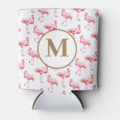 Tropische Waterverf Roze Flamingo Monogram Initiaa Blikjeskoeler (Voorkant)