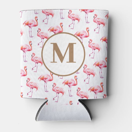 Tropische Waterverf Roze Flamingo Monogram Initiaa Blikjeskoeler (Voorkant)