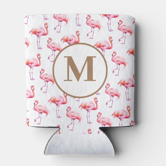 Tropische Waterverf Roze Flamingo Monogram Initiaa Blikjeskoeler (Achterkant)