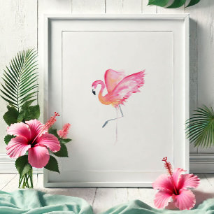 Tropische Waterverf Roze Flamingo Poster