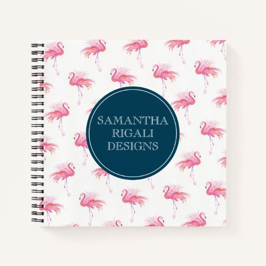 Tropische Waterverf Roze Flamingo's Gepersonalisee Notitieboek (Voorkant)