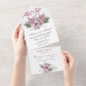 Tropische Waterverf Roze Floral Flamingo Wedding All In One Uitnodiging (Afscheurbaar)