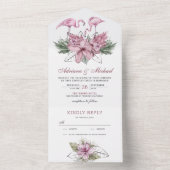 Tropische Waterverf Roze Floral Flamingo Wedding All In One Uitnodiging (Binnen)