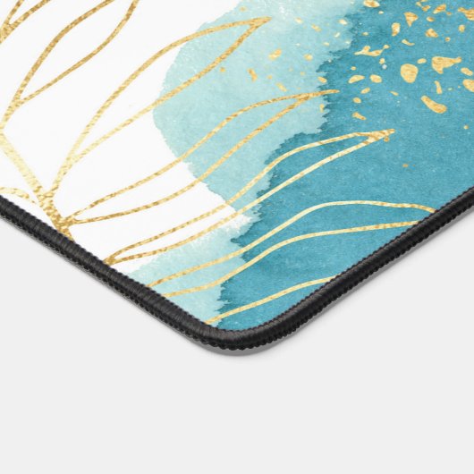 Tropische Waterverf Roze Gouden Blad Gepersonalise Bureaumat (Hoek)