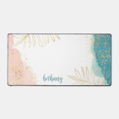 Tropische Waterverf Roze Gouden Blad Gepersonalise Bureaumat (Voorkant)