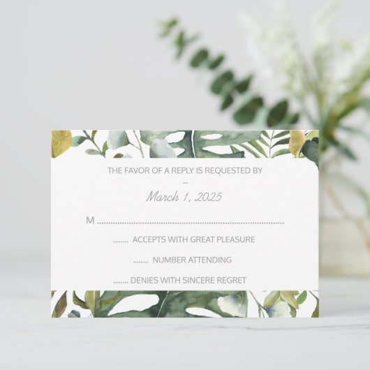 Tropische Waterverf RSVP Kaartje (Staand voorkant)