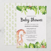 Tropische Waterverf Safari Baby shower uitnodiging