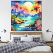 tropische waterverf scène puzzel canvas afdruk (Insitu (Slaapkamer))