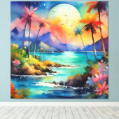 tropische waterverf scène puzzel canvas afdruk (Insitu (Houten vloer))
