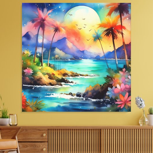 tropische waterverf scène puzzel canvas afdruk (Insitu (Woonkamer))