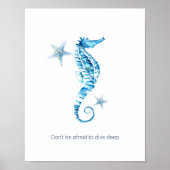 Tropische Waterverf Seahorse Motivatie Poster (Voorkant)