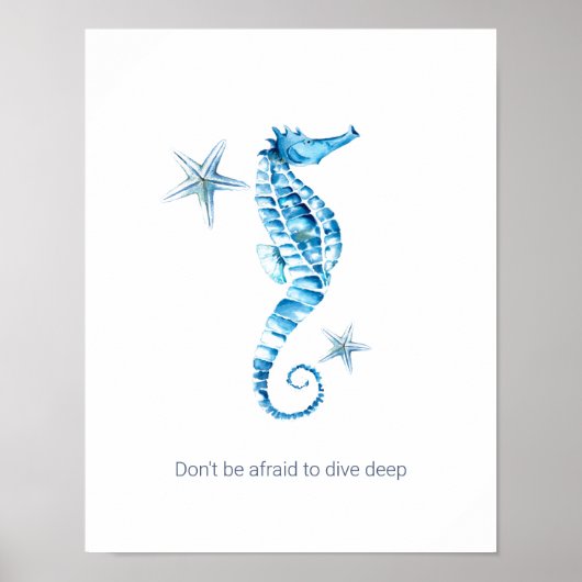 Tropische Waterverf Seahorse Motivatie Poster (Voorkant)
