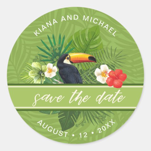 Tropische waterverf sparen de Datum Groene ID577 Ronde Sticker (Voorkant)