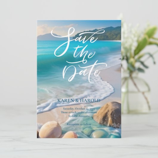 Tropische Waterverf Strand oceaan Save the date Kaart (Staand voorkant)