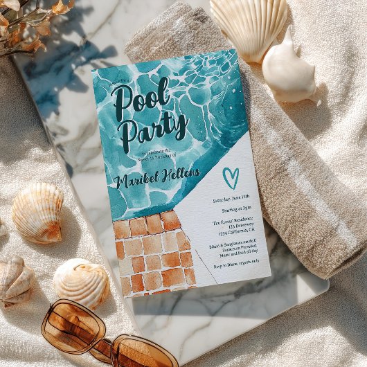 Tropische Waterverf Sweet 16 Pool Party Verjaardag Kaart