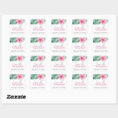 Tropische Waterverf Thema Roze Hibiscus Bloem Vierkante Sticker (Vel)