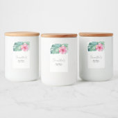 Tropische Waterverf Thema Roze Hibiscus Bloem Voedselcontainer Etiket (Flessen)