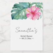 Tropische Waterverf Thema Roze Hibiscus Bloem Voedselcontainer Etiket (Enkel label)