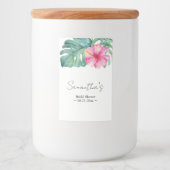 Tropische Waterverf Thema Roze Hibiscus Bloem Voedselcontainer Etiket (Voorkant)