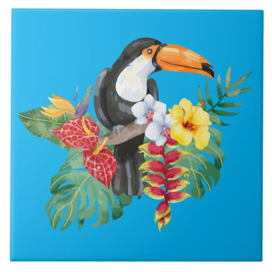 Tropische Waterverf Toucan & Flowers Tegeltje (Voorkant)