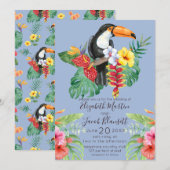 Tropische Waterverf Toucan & Hibiscus bruiloft Kaart (Voorkant / Achterkant)