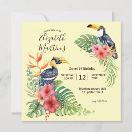 Tropische Waterverf Toucan & Hibiscus Verjaardag Kaart
