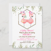 Tropische Waterverf Twee Roze Flamingo's Baby show Kaart (Voorkant)