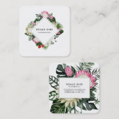 Tropische Waterverf van Monstera Protea Minimale a Vierkante Visitekaartje (Voorkant / Achterkant)