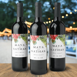 Tropische Waterverf ventilatorgroen gepersonalisee Wijn Etiket