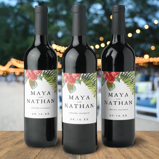 Tropische Waterverf ventilatorgroen gepersonalisee Wijn Etiket