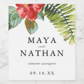 Tropische Waterverf ventilatorgroen gepersonalisee Wijn Etiket (Enkel label)