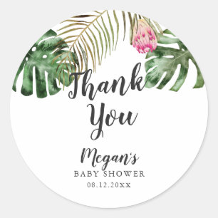 Tropische Waterverf verlaat Baby shower Ronde Sticker