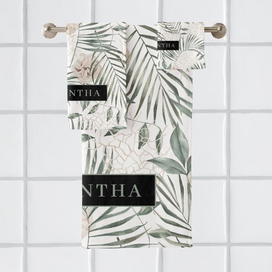 Tropische Waterverf verlaat- en blokpatroon Bad Handdoek