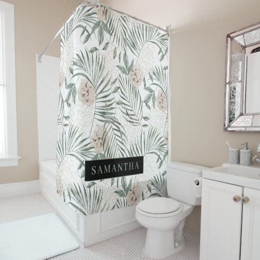 Tropische Waterverf verlaat- en blokpatroon Douchegordijn (In situ)