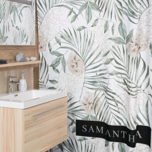 Tropische Waterverf verlaat- en blokpatroon Douchegordijn