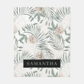 Tropische Waterverf verlaat- en blokpatroon Fleece Deken (Voorkant)