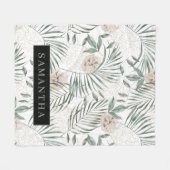 Tropische Waterverf verlaat- en blokpatroon Fleece Deken (Voorkant (Horizontaal))