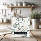 Tropische Waterverf verlaat- en blokpatroon Heupfles