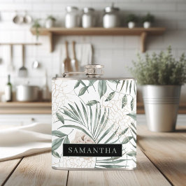 Tropische Waterverf verlaat- en blokpatroon Heupfles