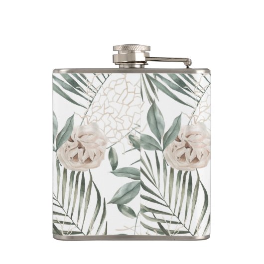 Tropische Waterverf verlaat- en blokpatroon Heupfles (Achterkant)