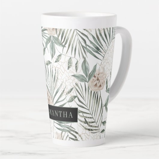 Tropische Waterverf verlaat- en blokpatroon Latte Mok (Rechterhoek)