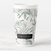 Tropische Waterverf verlaat- en blokpatroon Latte Mok (Voorkant)