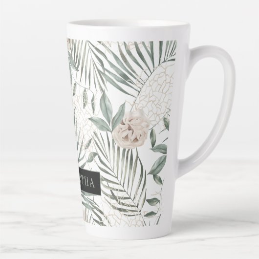 Tropische Waterverf verlaat- en blokpatroon Latte Mok (Rechts)