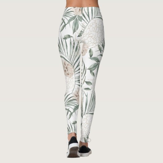 Tropische Waterverf verlaat- en blokpatroon Leggings (Achterkant)