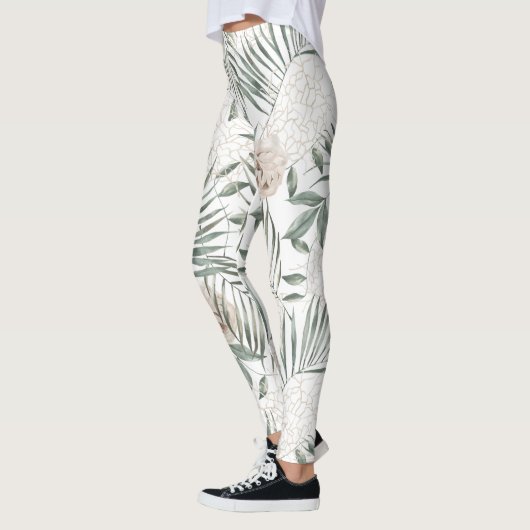 Tropische Waterverf verlaat- en blokpatroon Leggings (Links)