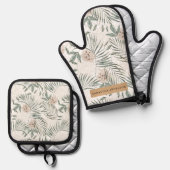 Tropische Waterverf verlaat- en blokpatroon Ovenwant & Pannenlap Set (Voorkant / Achterkant)