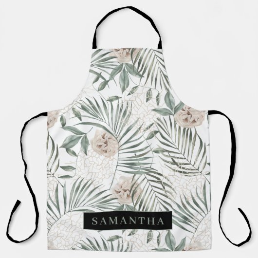 Tropische Waterverf verlaat- en blokpatroon Schort (Voorkant)