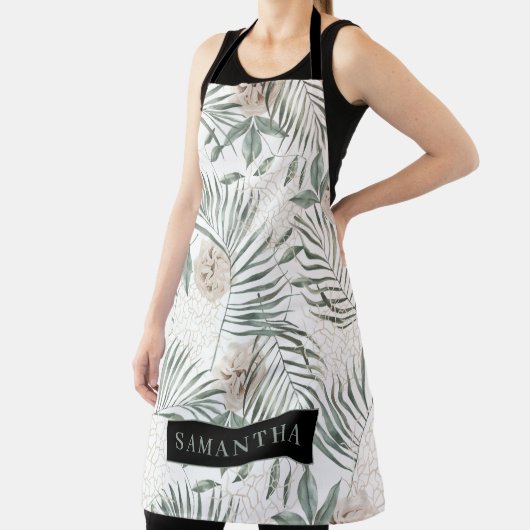 Tropische Waterverf verlaat- en blokpatroon Schort (Insitu)