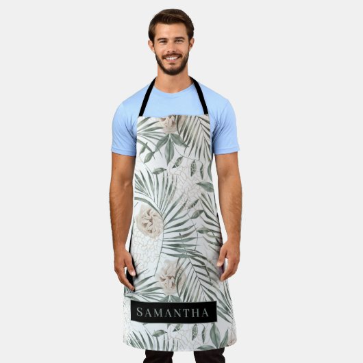 Tropische Waterverf verlaat- en blokpatroon Schort (Gedragen)